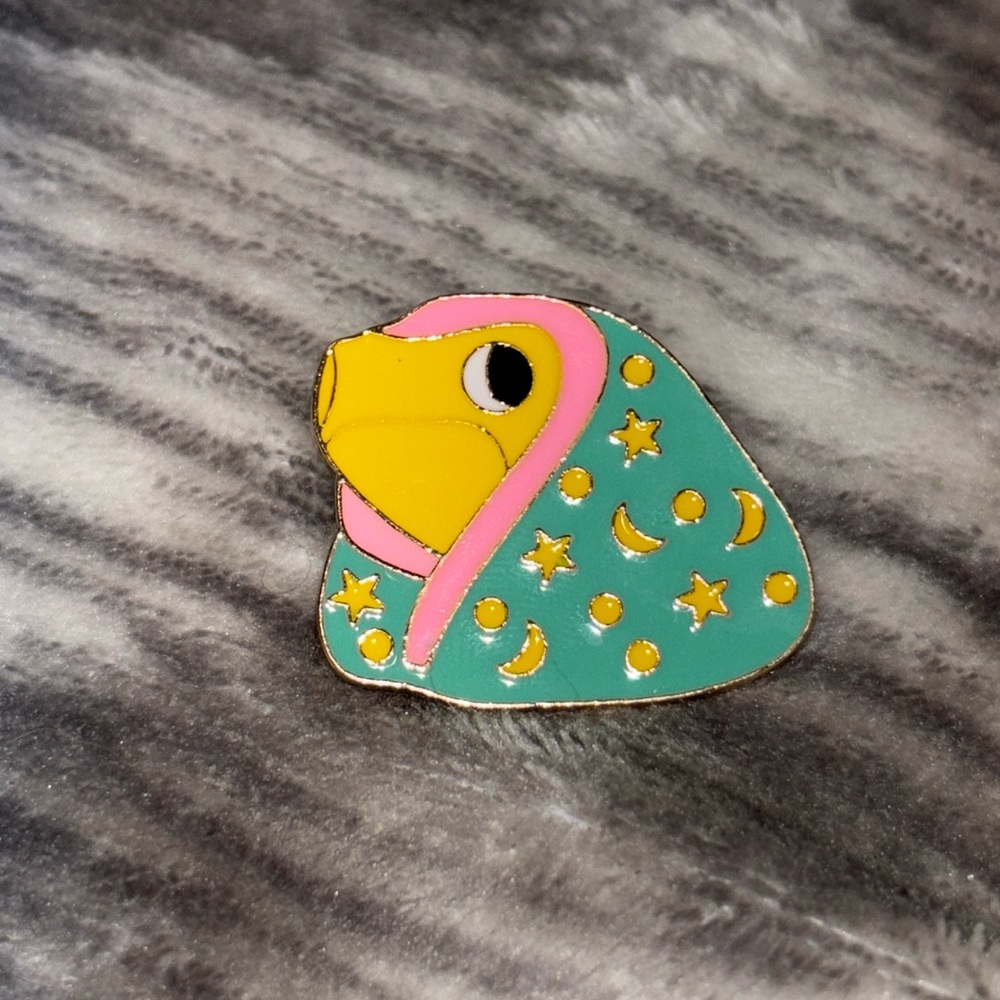 Teal & Pink Celestial Cloaked Yellow Frog Meme Metal & Enamel Pin
